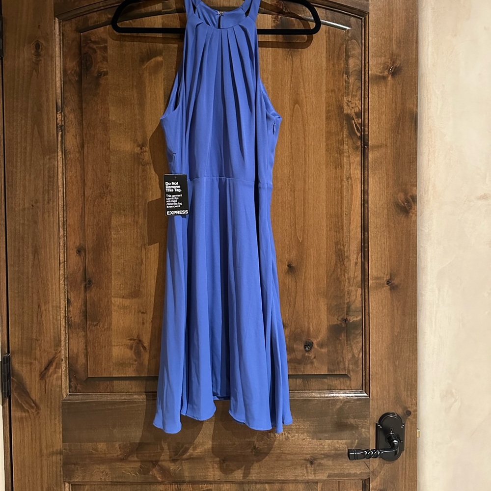 Express Periwinkle Halter Pleated Midi Dress